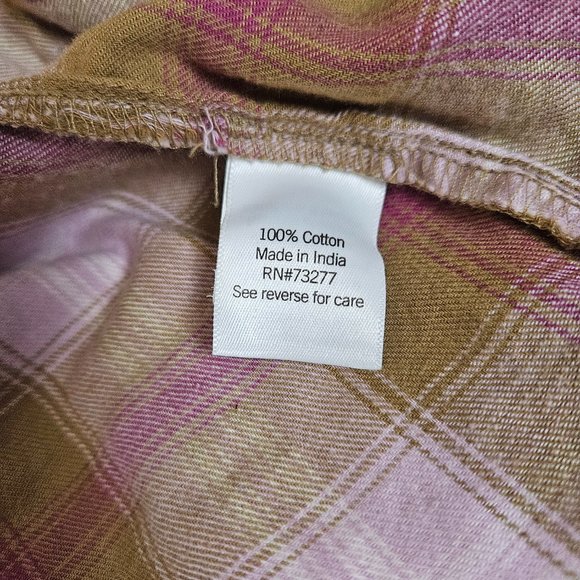 Flannel Shirt-SO Brand Tan and Pink Plaid Button Up Shirt Size M - Picture 6 of 7